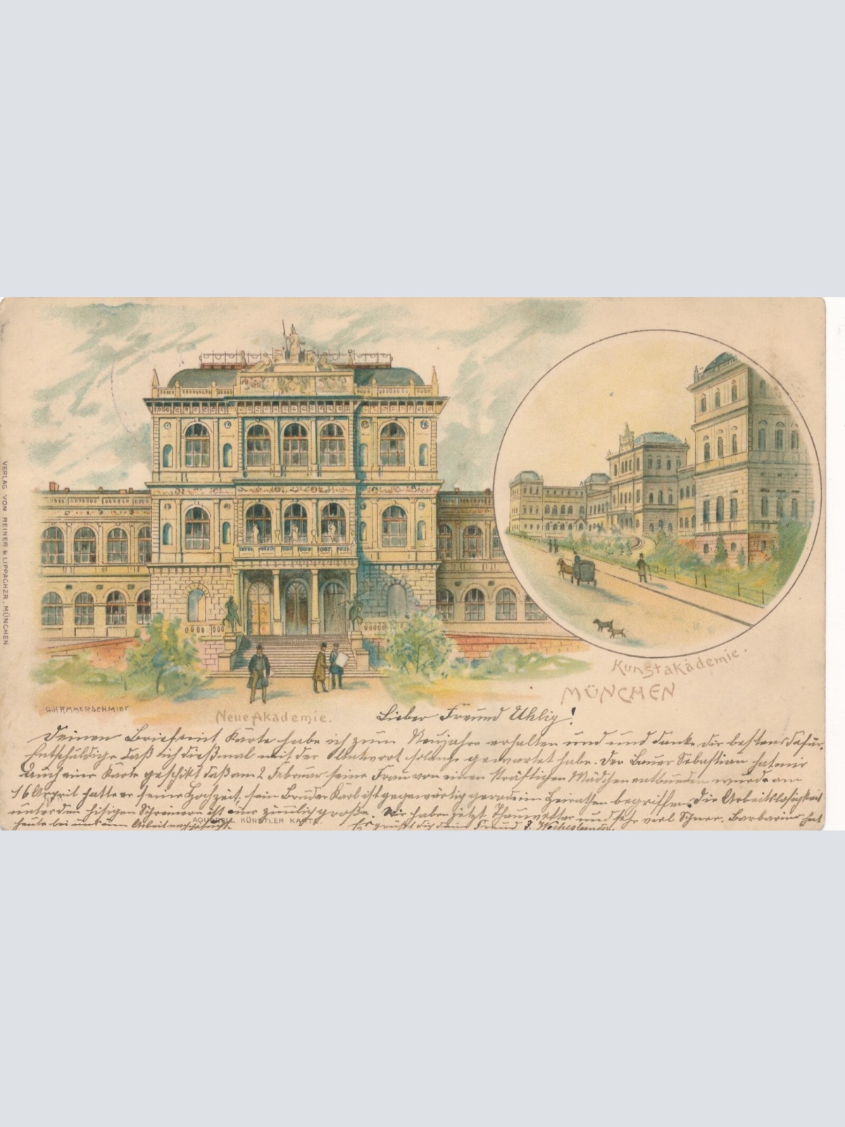 Litho - Karte gruss aus München Kunstakademie Bayern Ansichtskarte (9339)