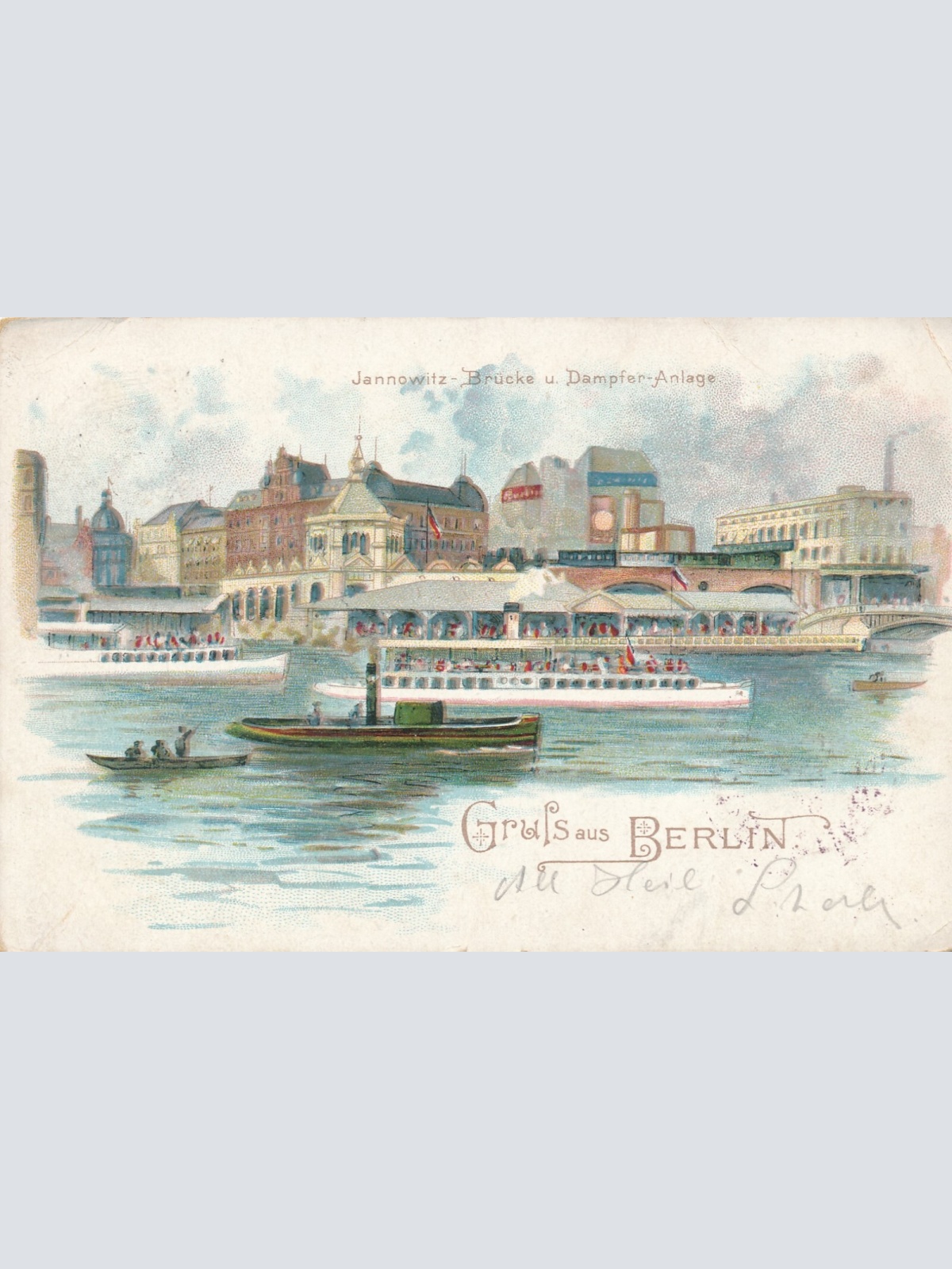 Litho - Karte gruss aus Berlin mit Dampfer Ansichtskarte (9345)