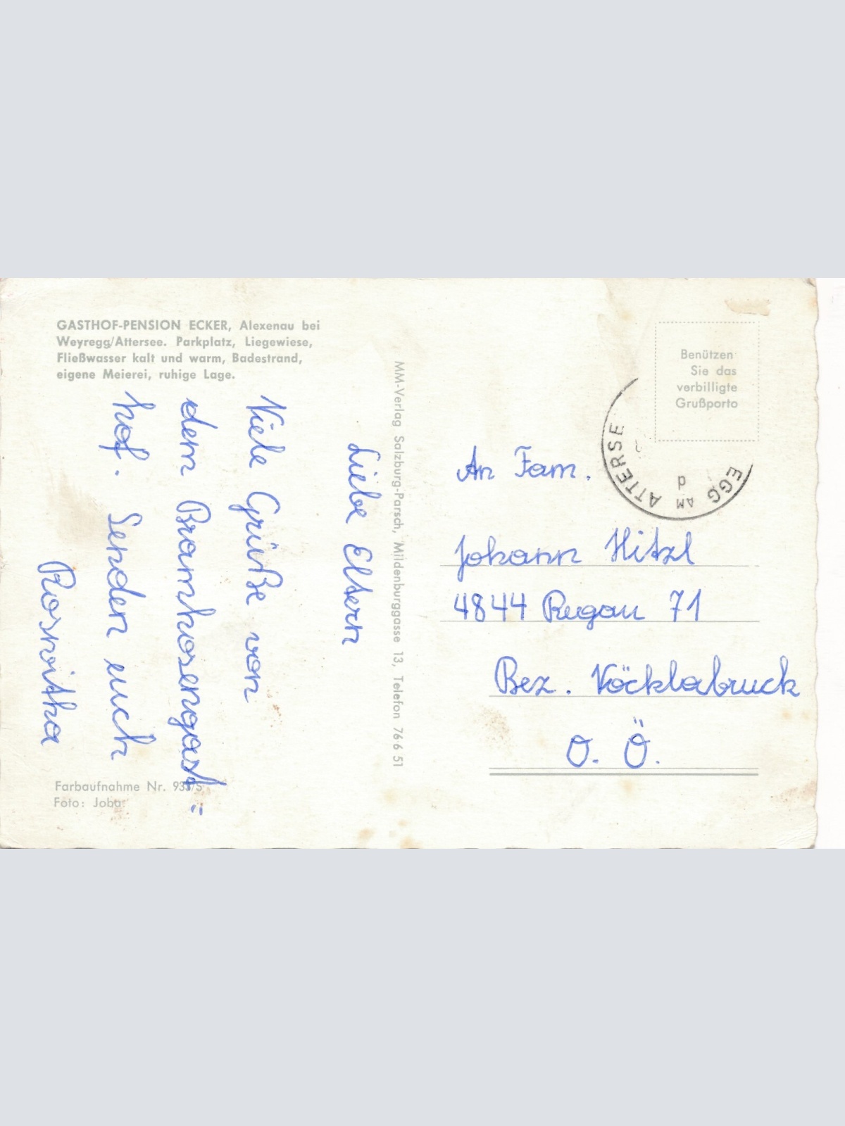 AK aus Weyregg mit Pension Ecker Oberösterreich Ansichtskarte (9804)