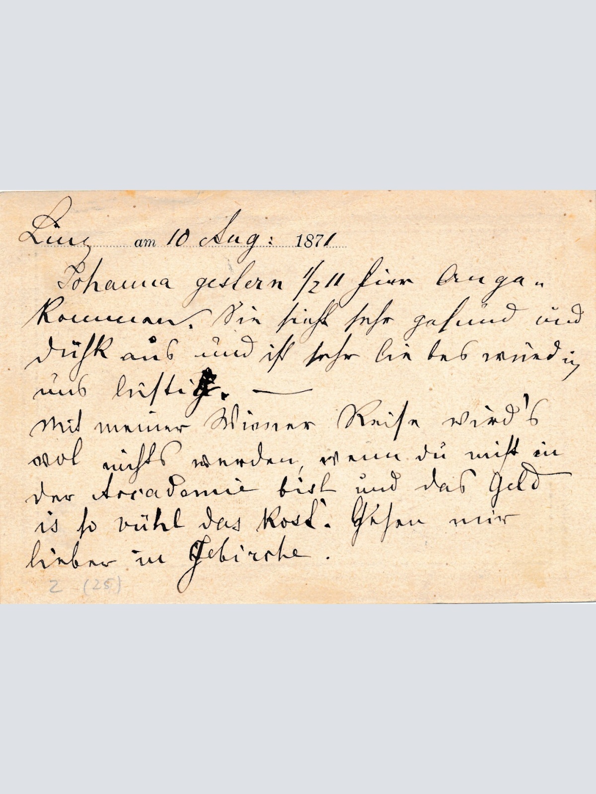 2 Kreuzer Ganzsachen - Karte 1871 aus Linz (9984)