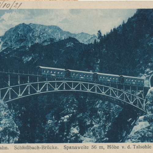 AK aus Mittenwaldbahn mit Schloßbach Brücke Tirol Ansichtskarte (9967)