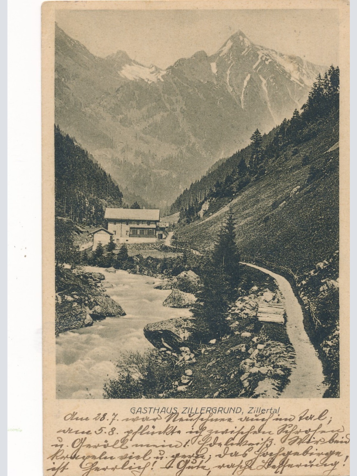 AK vom Gasthaus Zillergrund Zillertal Tirol Ansichtskarte (9971)