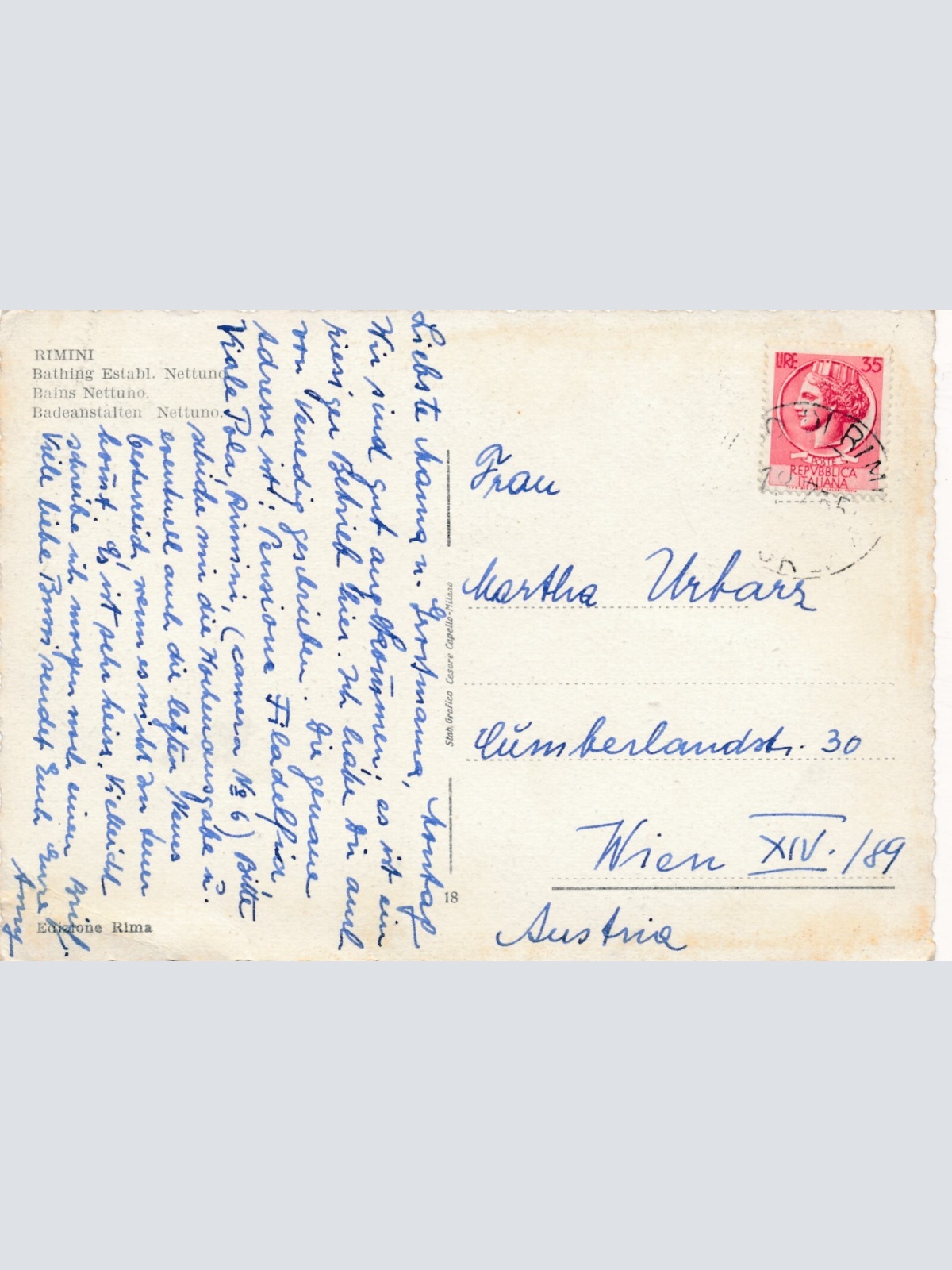 AK aus Rimini Bagni Nettuns Italien Ansichtskarte (9664)