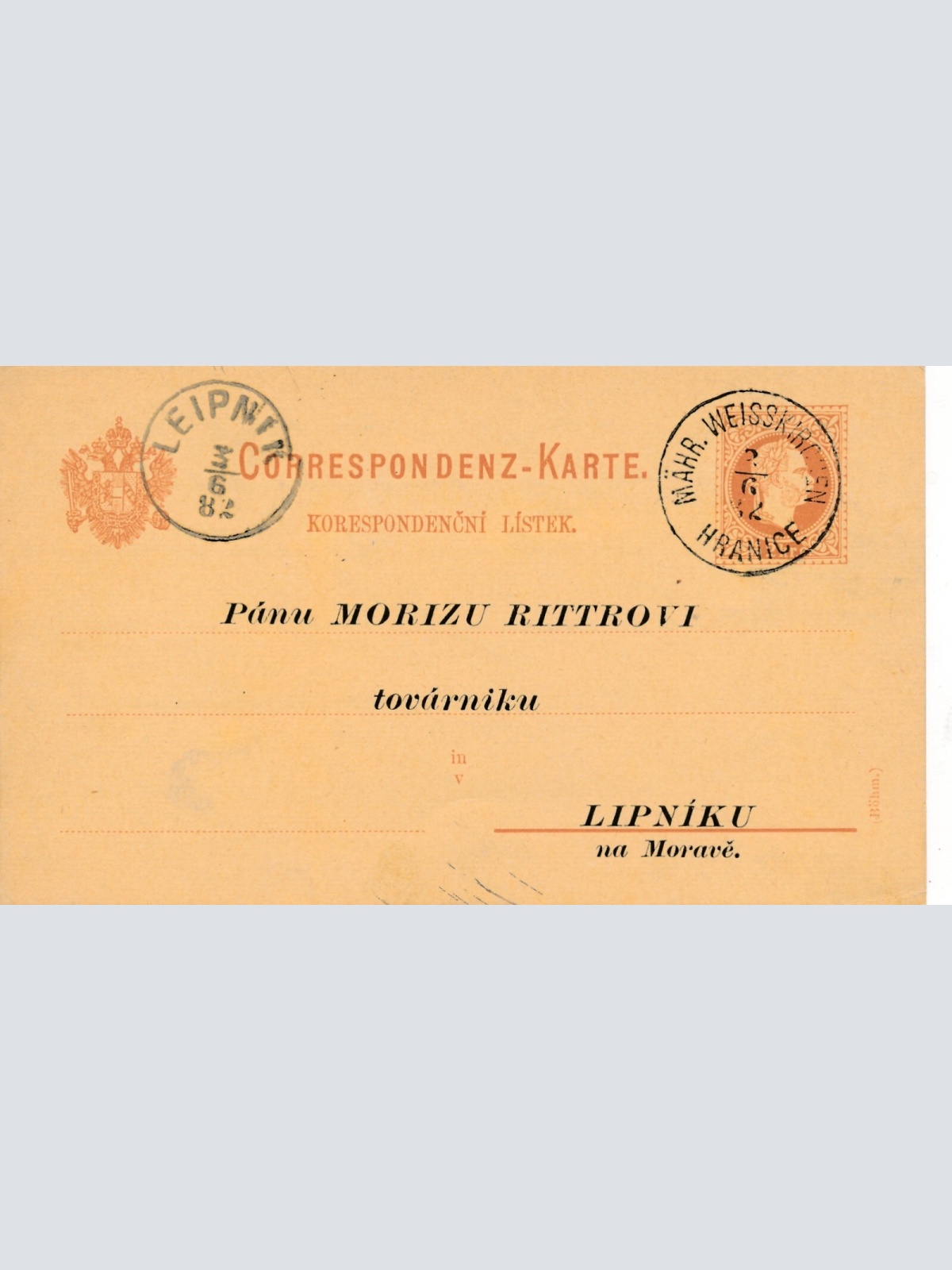 2 Kreuzer - Ganzsachen - Karte 1882 aus Mähr Weisskirchen (10184)