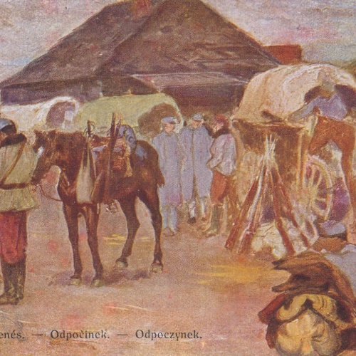 AK Rast Soldaten bei der Rast mit Pferden (10249)