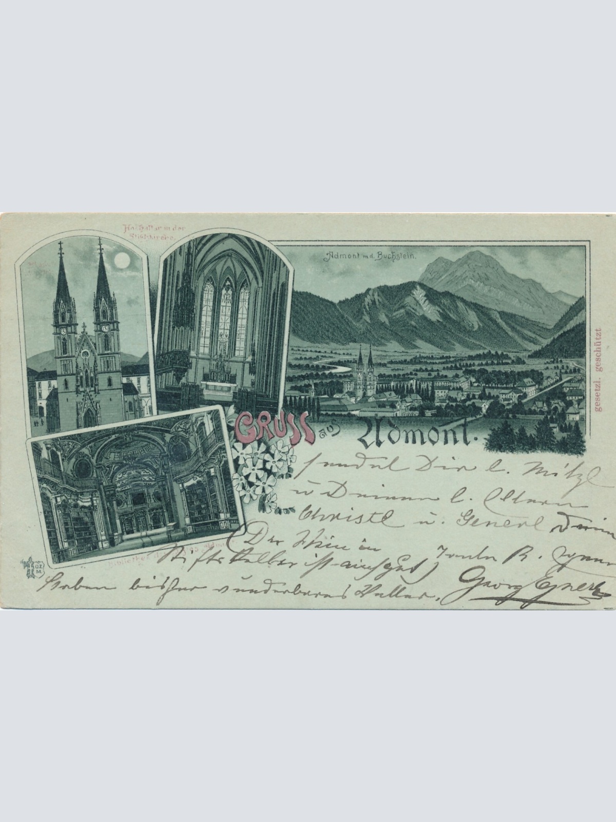 Mondschein - Litho - Karte gruss aus Admont Ansichtskarte (8661)