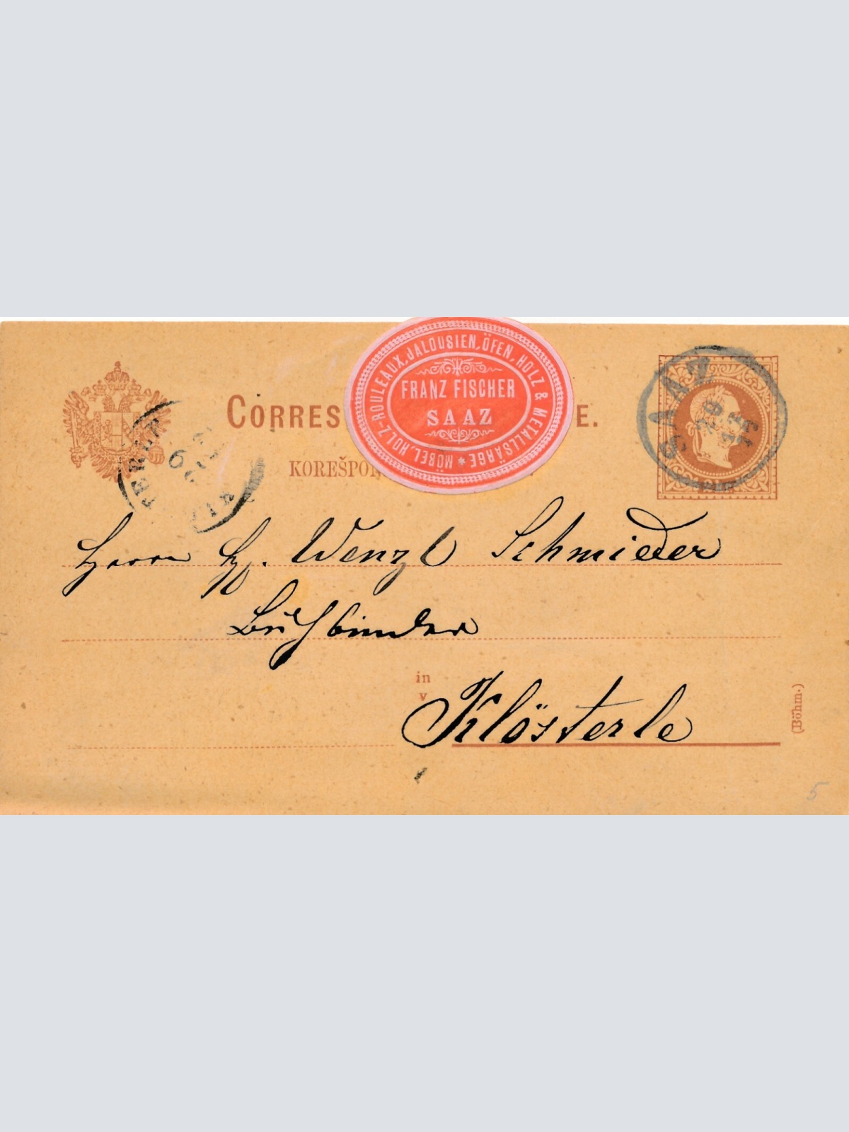 2 Kreuzer - Ganzsachen - Karte 1874 aus Saaz (10147)