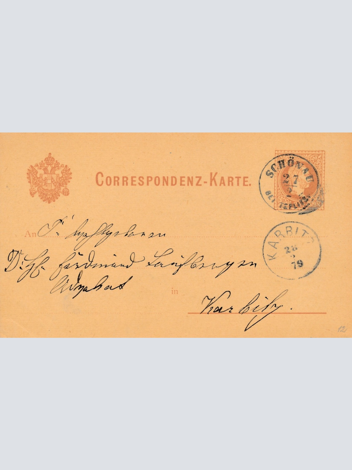 2 Kreuzer - Ganzsachen - Karte 1879 aus Schönau (10152)