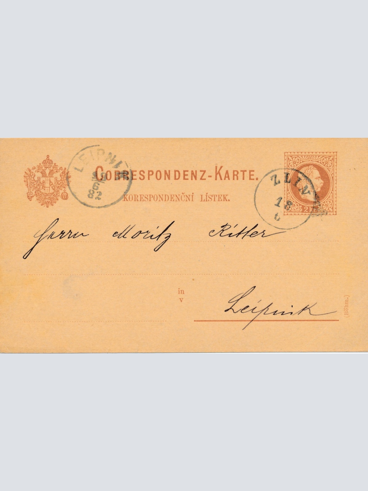 2 Kreuzer - Ganzsachen - Karte 1882 aus Zlinn (10096)