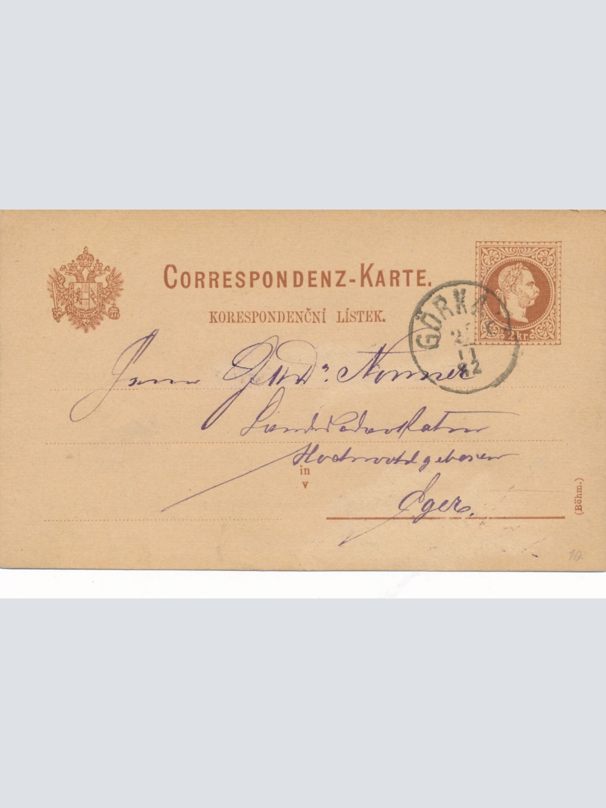 2 Kreuzer - Ganzsachen - Karte 1882 aus Görkau (10073)