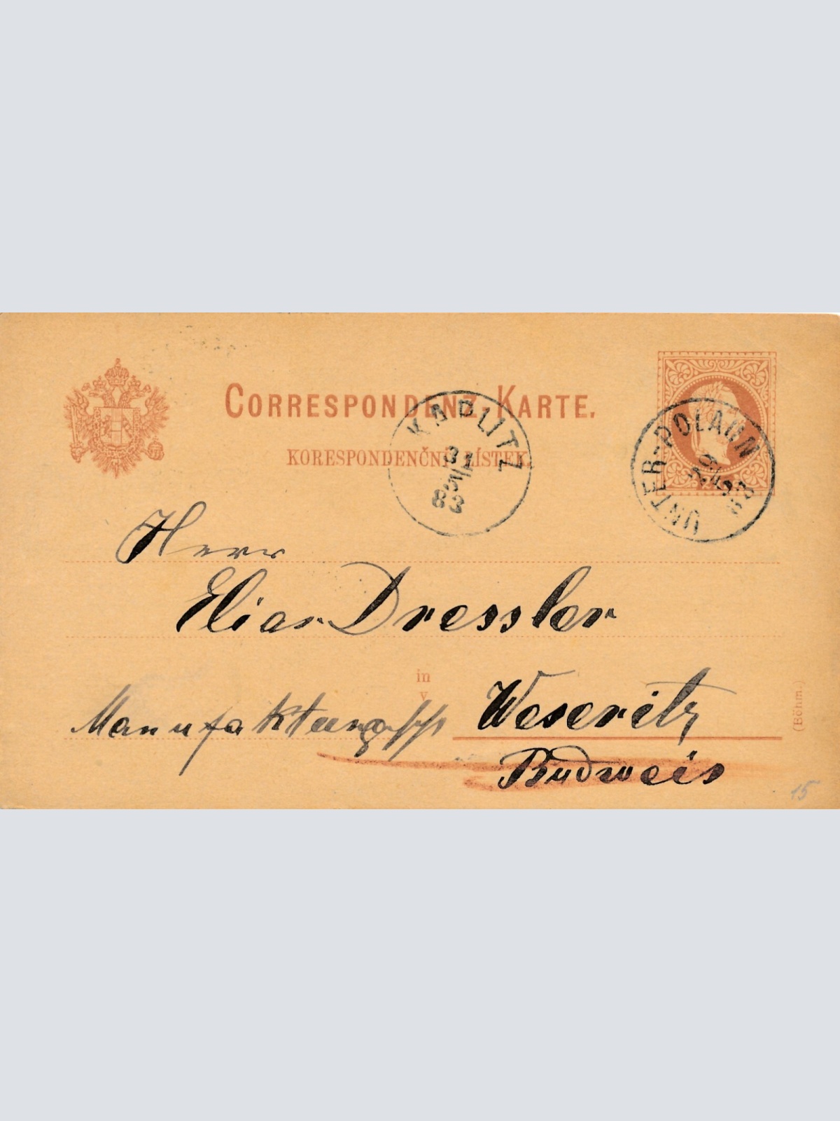 2 Kreuzer - Ganzsachen - Karte 1883 aus Unter - Polaun (10104)