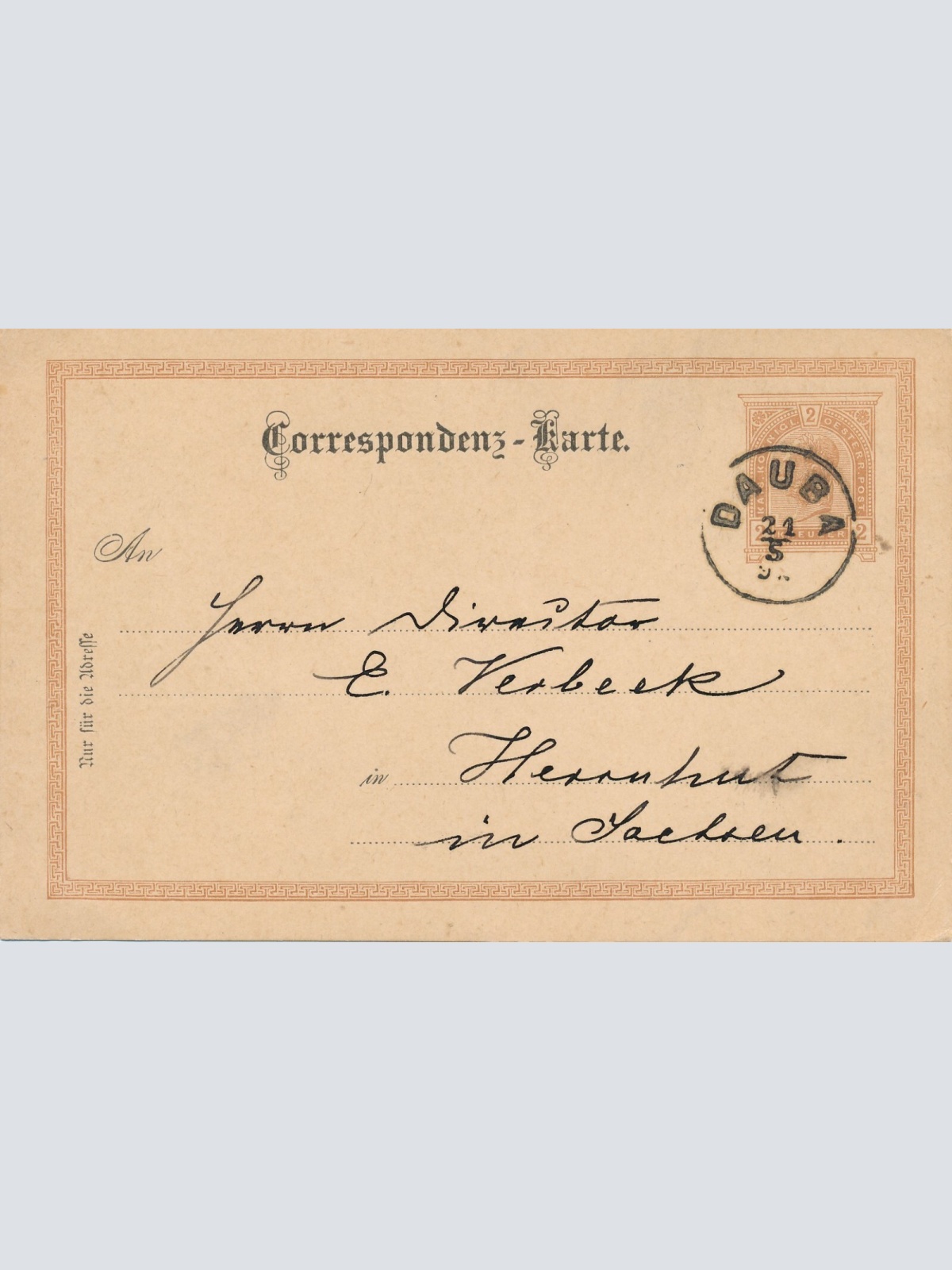 2 Kreuzer - Ganzsachen - Karte aus 1892 Dauba (10127)