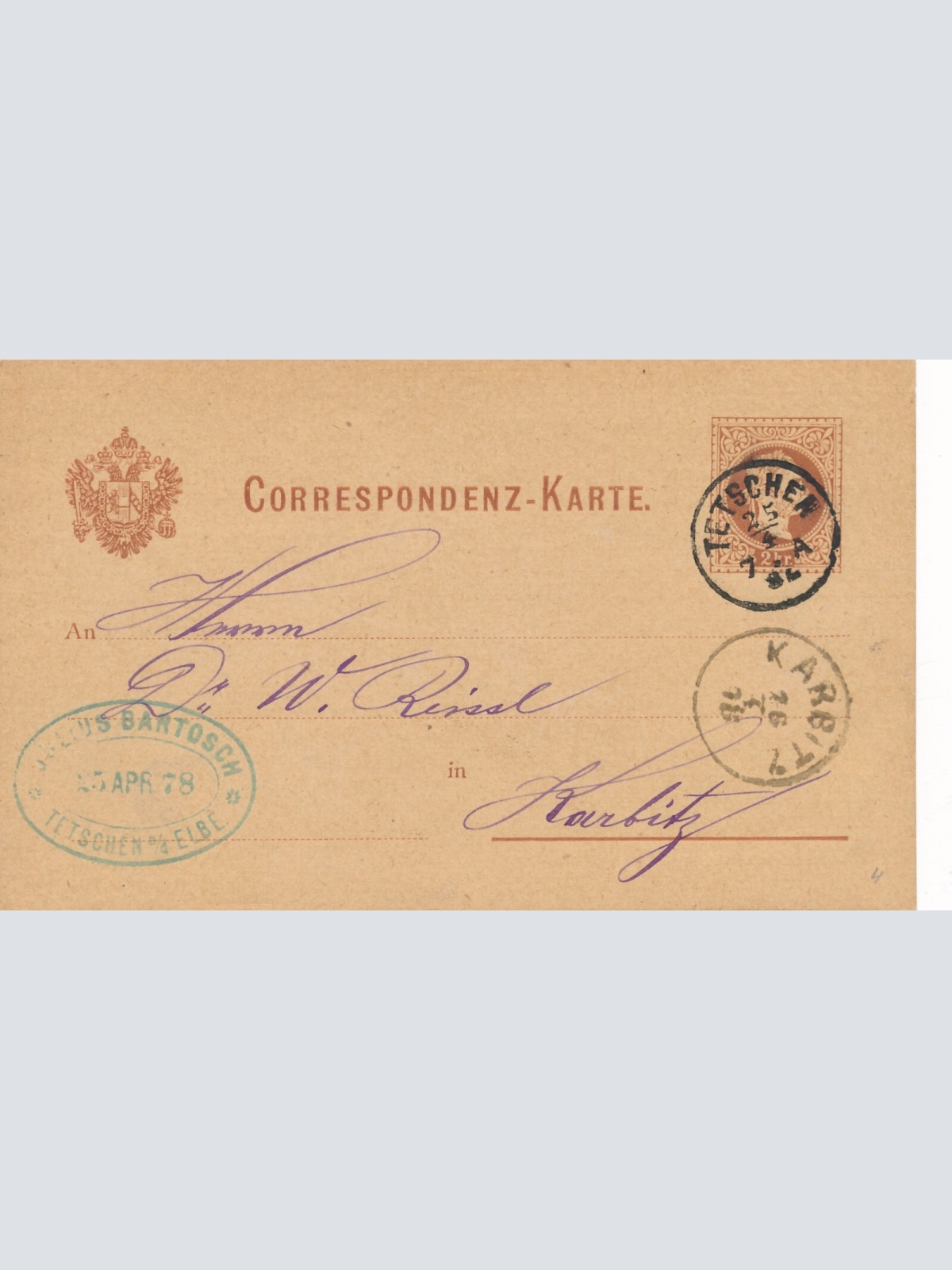 2 Kreuzer - Ganzsachen - Karte 1882 aus Tetschen (10118)