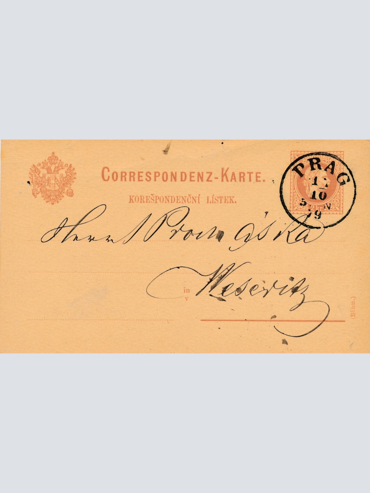 2 Kreuzer - Ganzsachen - Karte 1879 aus Prag - Praha (10109)