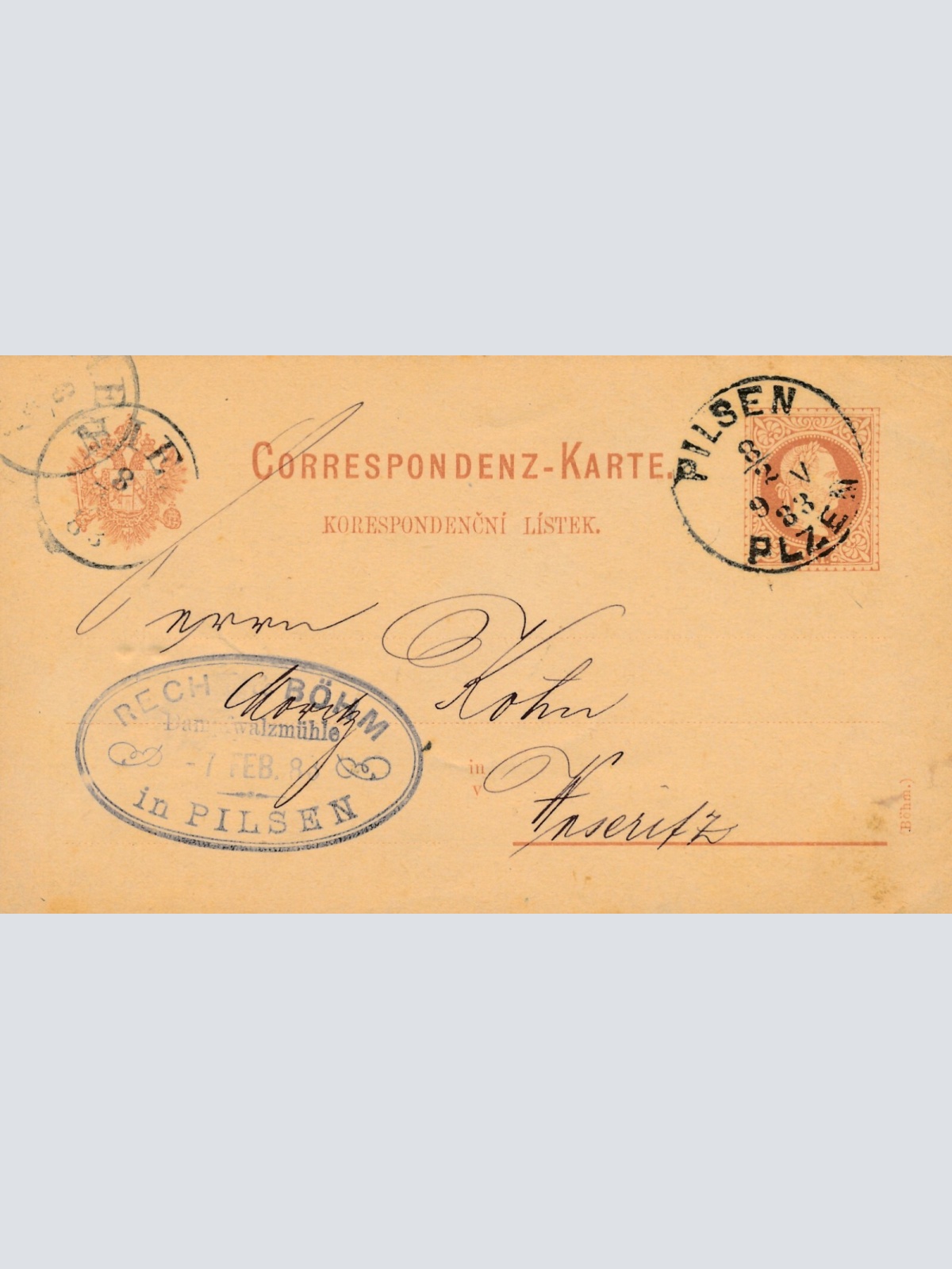 2 Kreuzer - Ganzsachen - Karte 1883 aus Pilsen - Pilzen (10115)