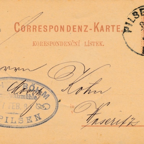2 Kreuzer - Ganzsachen - Karte 1883 aus Pilsen - Pilzen (10115)
