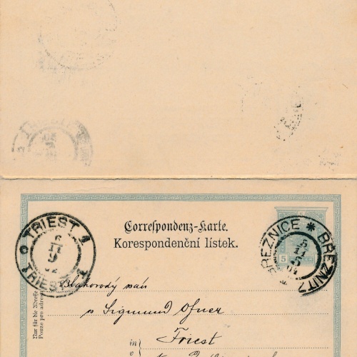 5 Heller Ganzsachen - Karte 1904 (Deutsch-Böhm) aus Breznice + AntwortK. (10559)