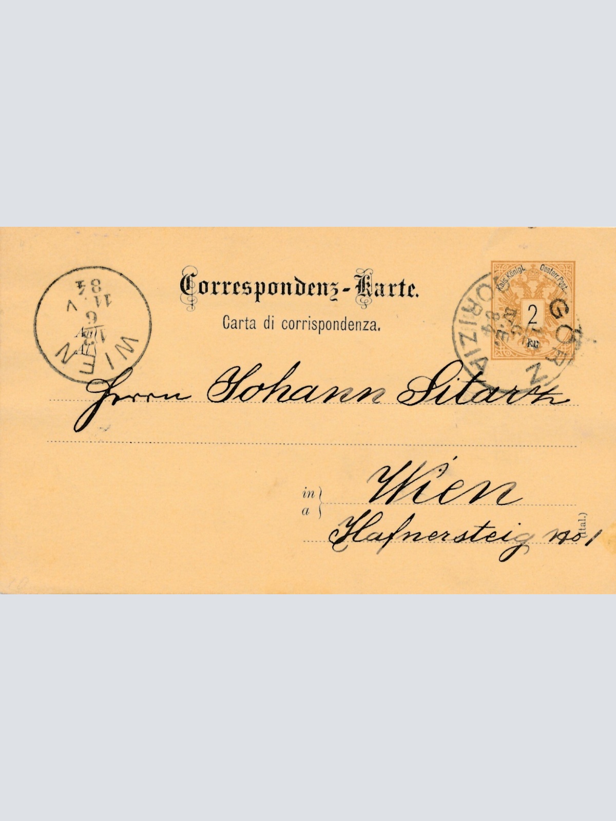 2 Kreuzer Ganzsachen - Karte (Ital) 1884 aus Görz (10542)