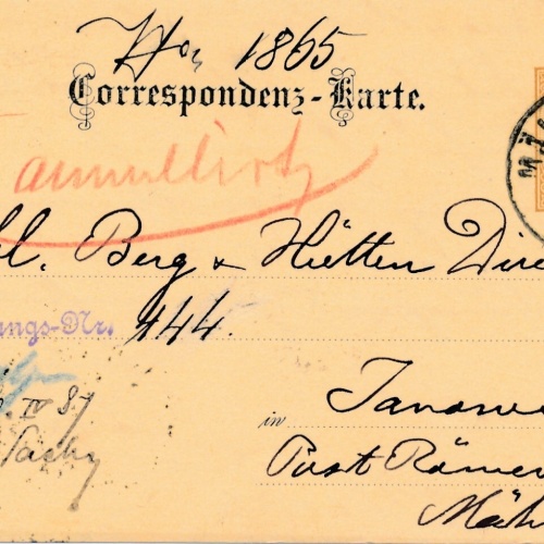 2 Kreuzer - Ganzsachen - Karte 1887 aus Mähr Schönberg (10704)