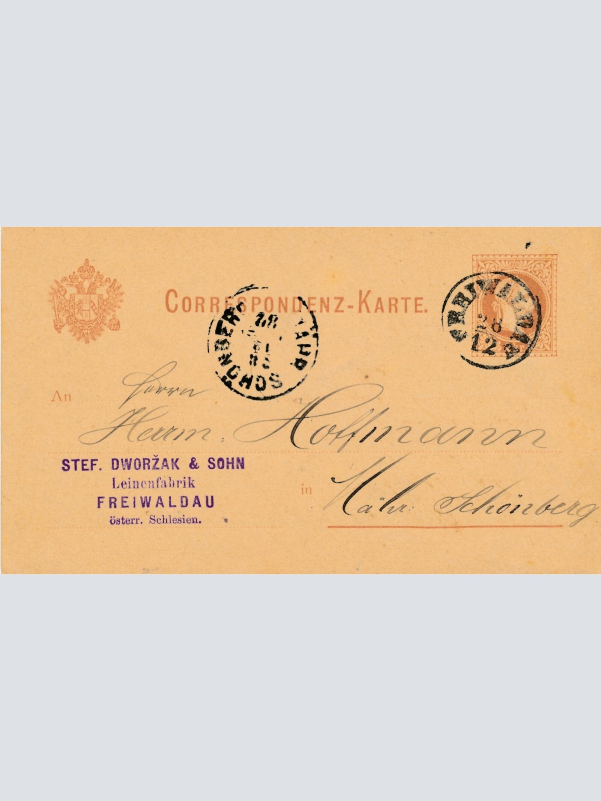 2 Kreuzer - Ganzsachen - Karte 1882 aus Freiwaldau (10666)