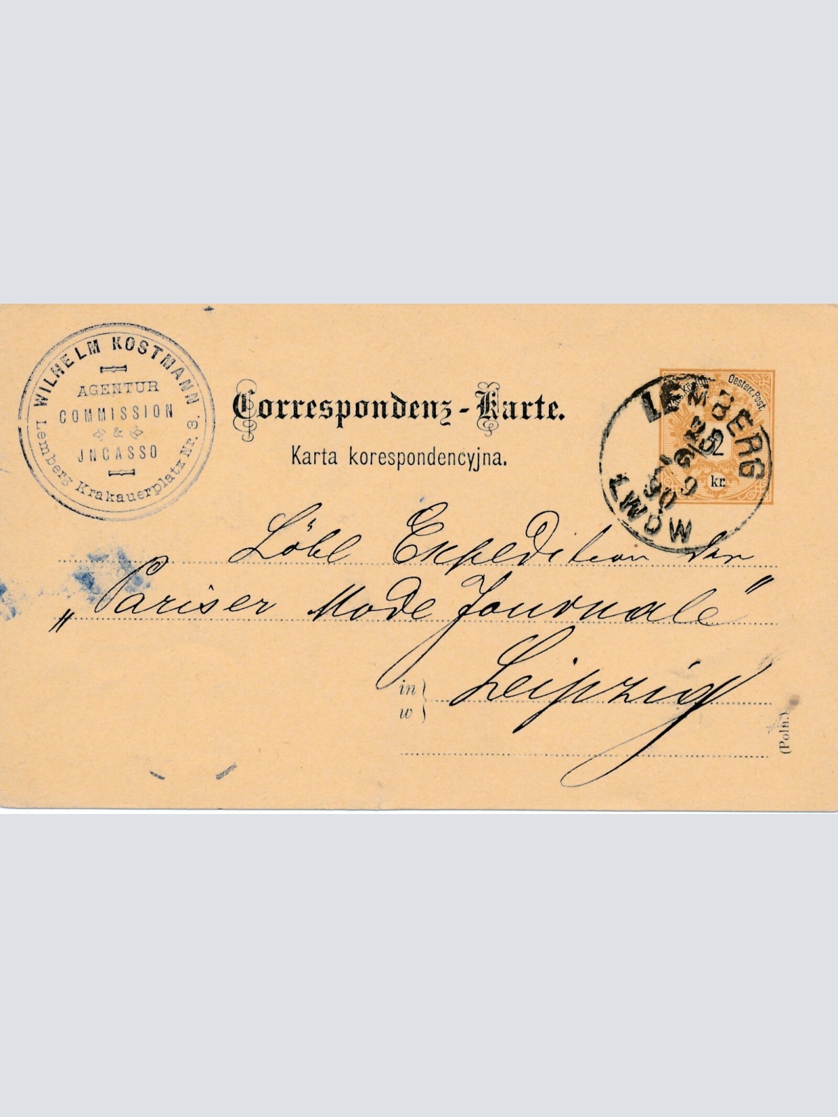 2 Kreuzer - Ganzsachen - Karte 1890 aus Lemberg (10667)