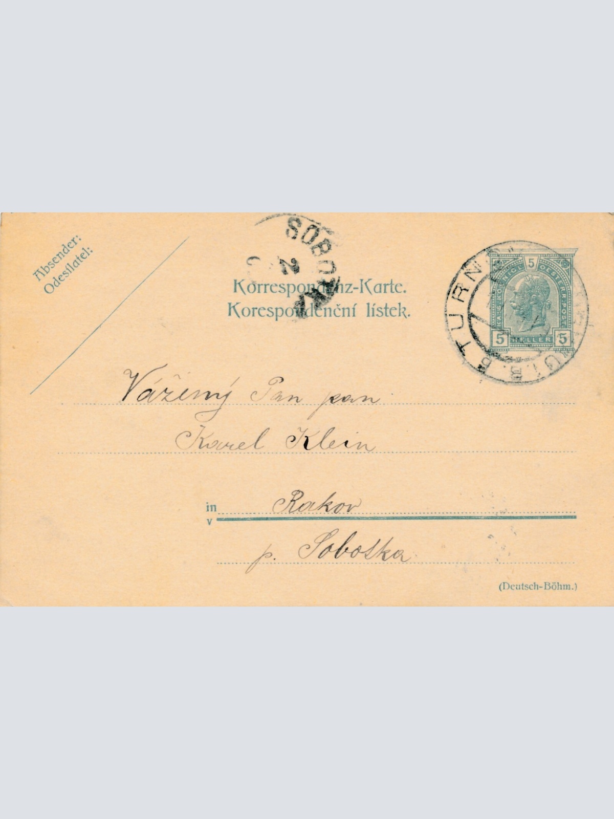 5 Heller Ganzsachen - Karte 1905 aus Turnov (10452)