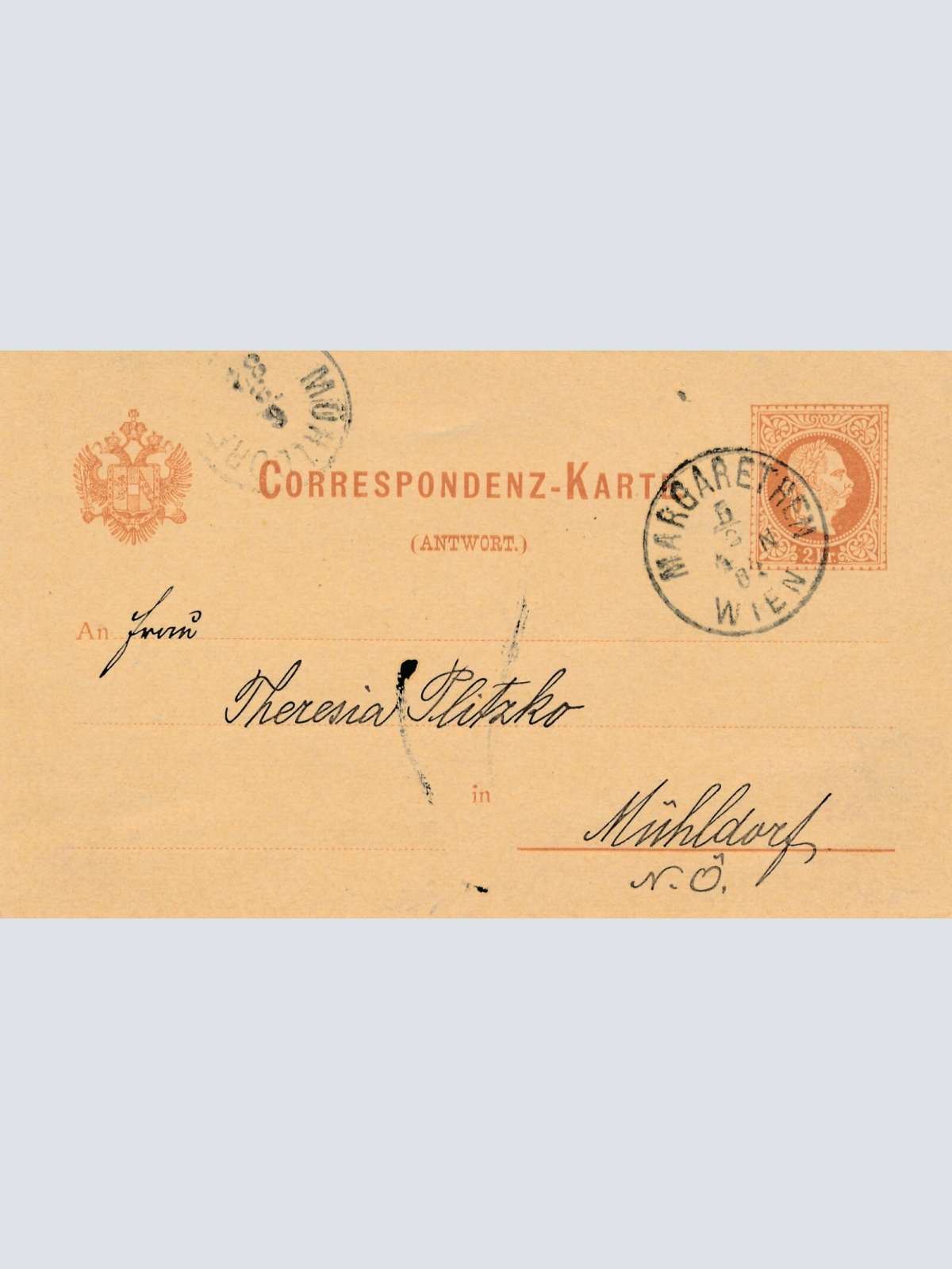 2 Kreuzer Ganzsachen - Karte 1882 aus Margarethen (10450)