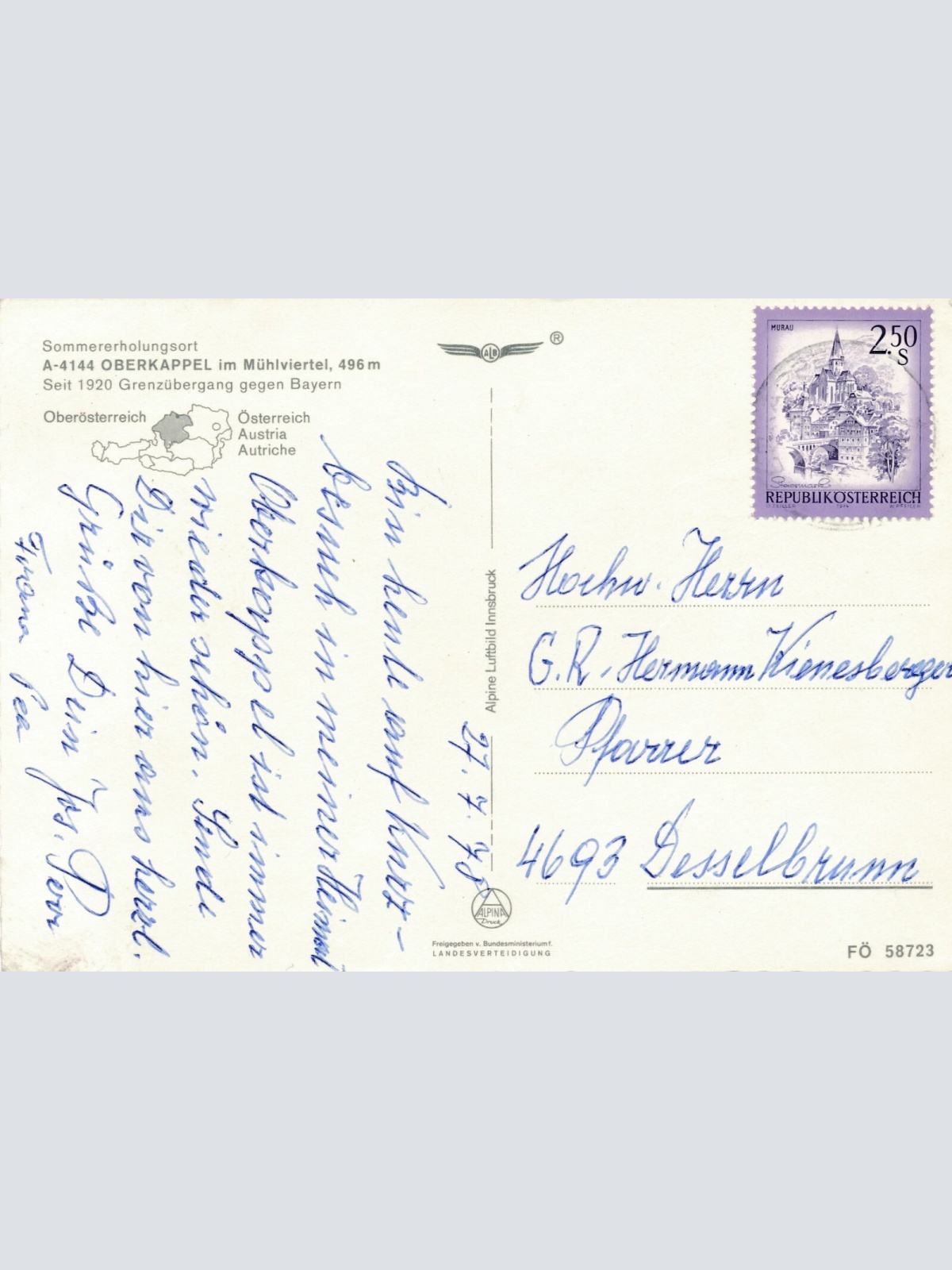 Alpine - Luftbild aus Oberkappel Oberösterreich Ansichtskarte (10927)