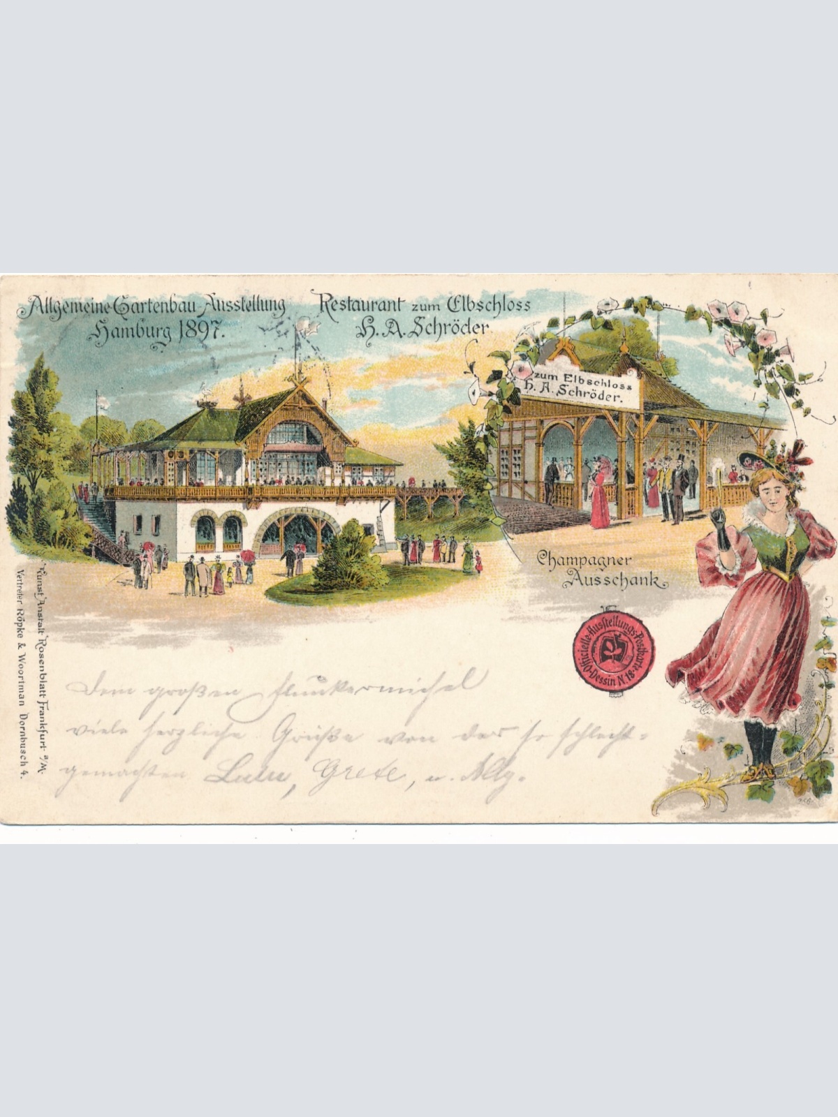 Litho - Karte Allgemeine Gartenbau Ausstell. Hamburg 1897 Ansichtskarte (10904)