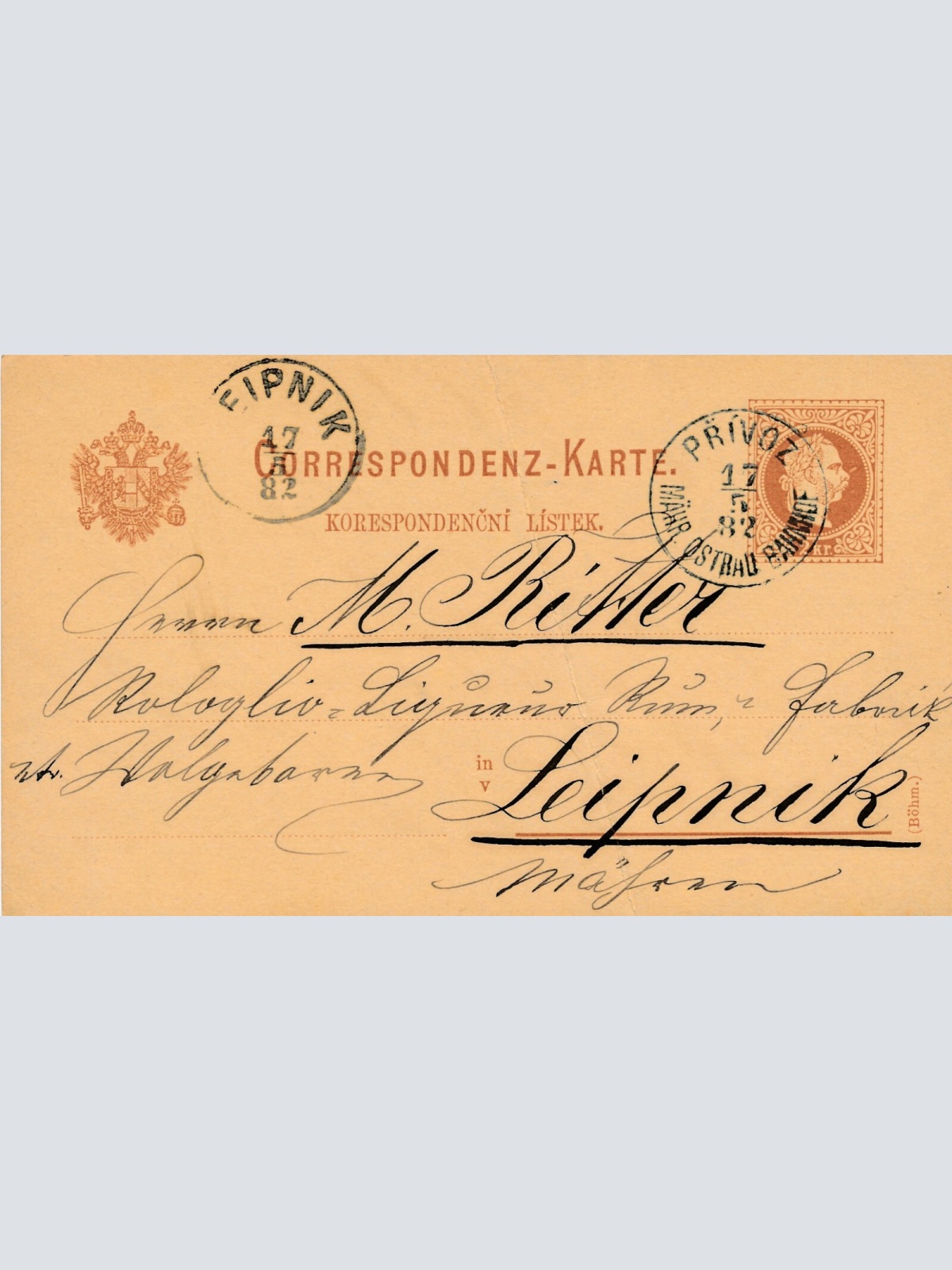 2 Kreuzer - Ganzsachen - Karte 1882 aus Privoz (10855)