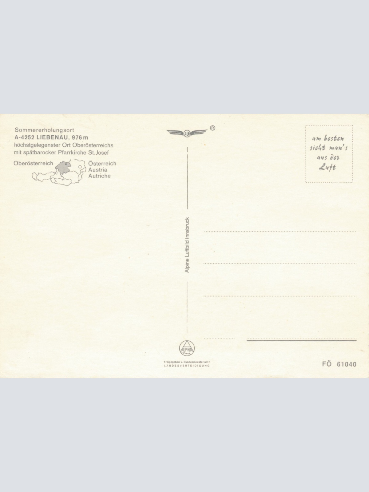 AK Alpine - Luftbild aus Liebenau Oberösterreich (10796)