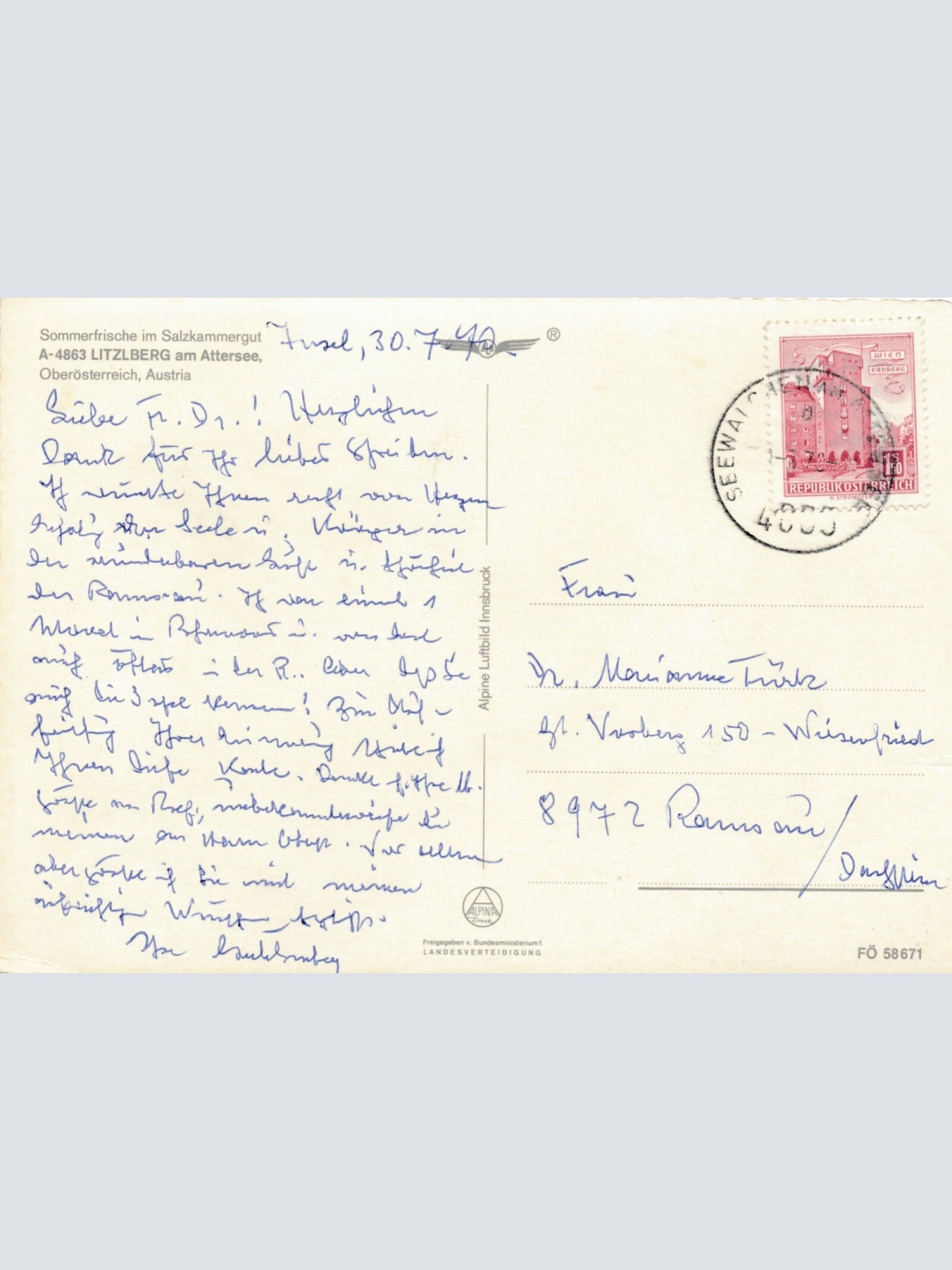 Alpine - Luftbild aus Litzlberg Oberösterreich Ansichtskarte (11239)