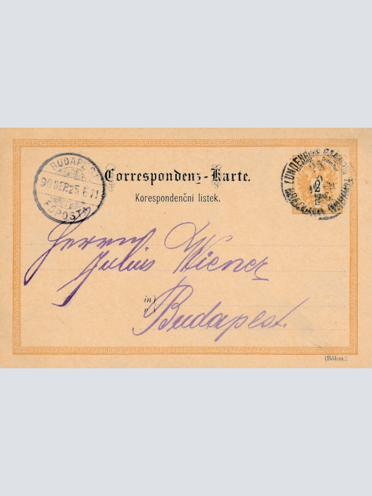 2 Kreuzer - Ganzsachen - Karte aus 1890 aus Lundenburg (11333)