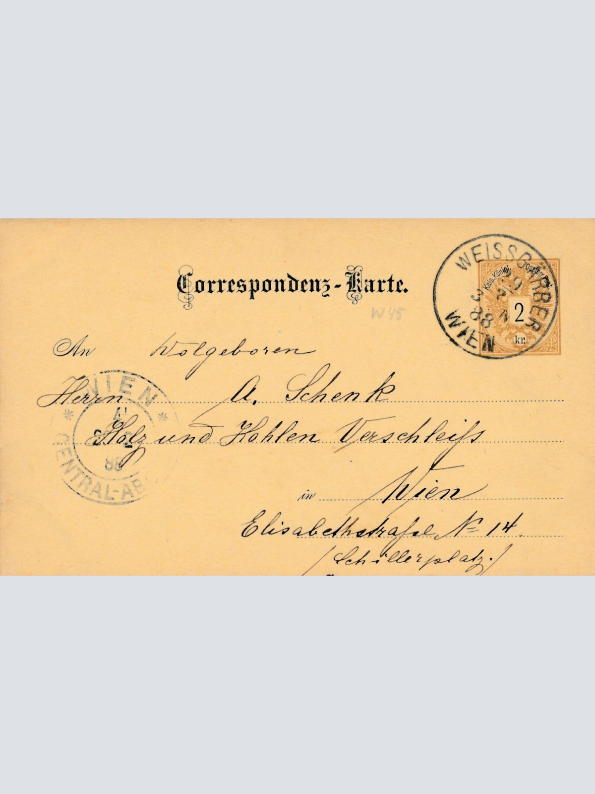 2 Kreuzer Ganzsachen - Karte 1888 aus Wien Weissgärber (11178)