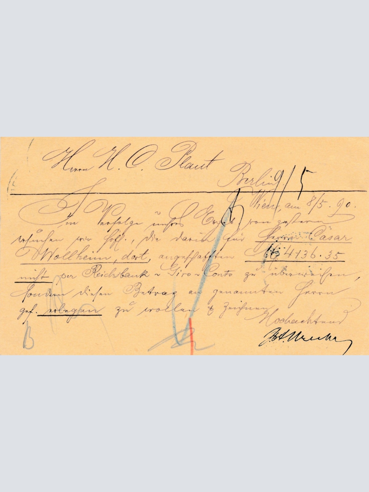 2 Kreuzer Ganzsachen - Karte 1890 aus Wien Telegrafengebäude (11163)