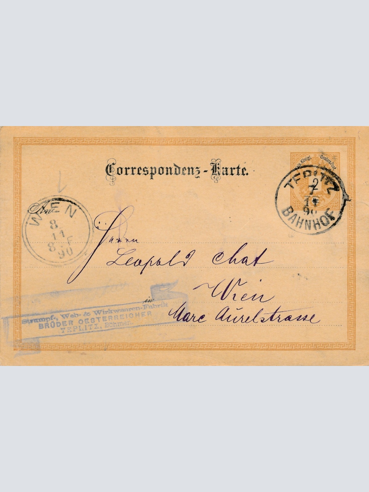 2 Kreuzer Ganzsachen - Karte 1890 aus Teplitz Bahnhof (11166)