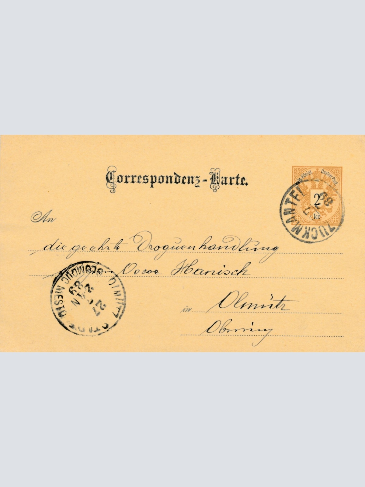 2 Kreuzer Ganzsachen - Karte 1889 aus Zuckmantel (11186)