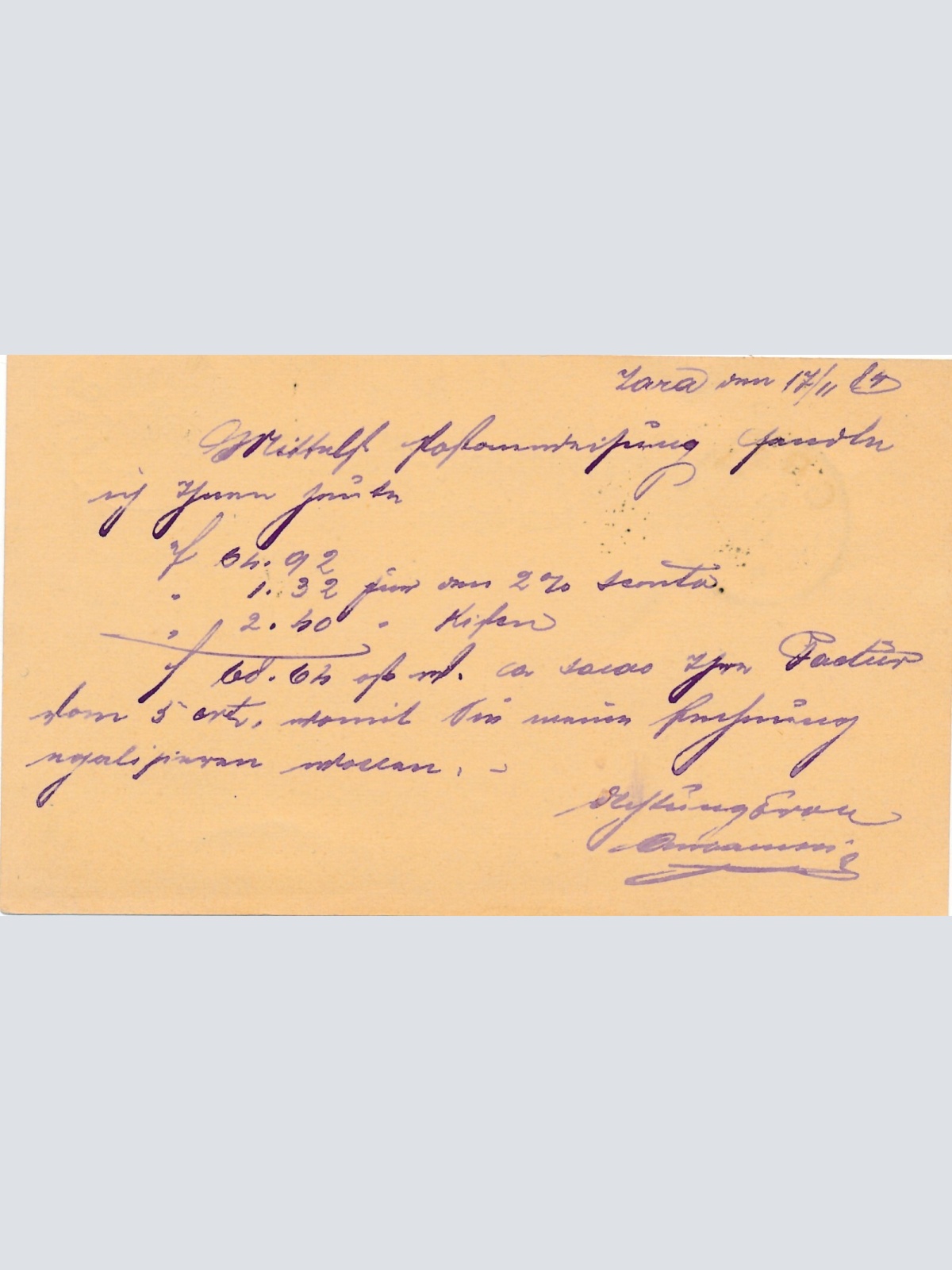 2 Kreuzer Ganzsachen - Karte 1884 aus Zara (11188)