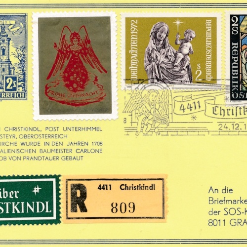 Christkindl - Reco - Karte 24.12.1973 + Vignette (11585)