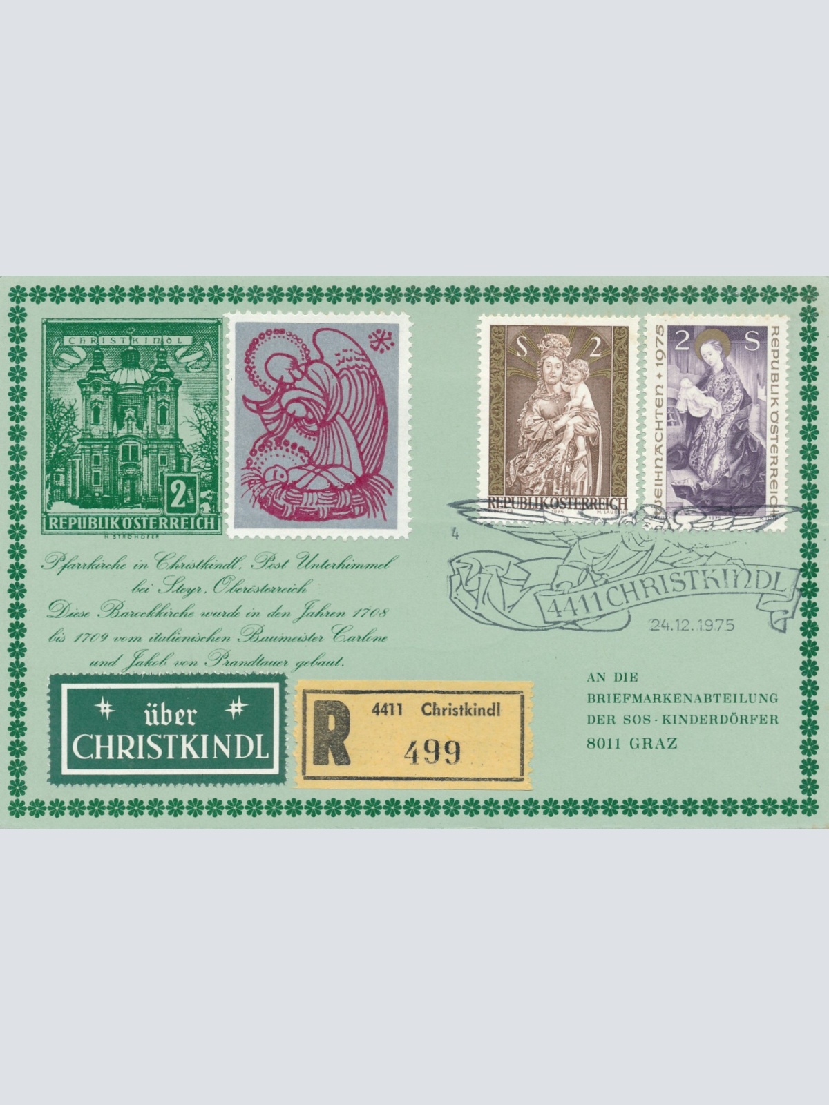 Christkindl - Reco - Karte 24.12.1975 + Vignette (11586)