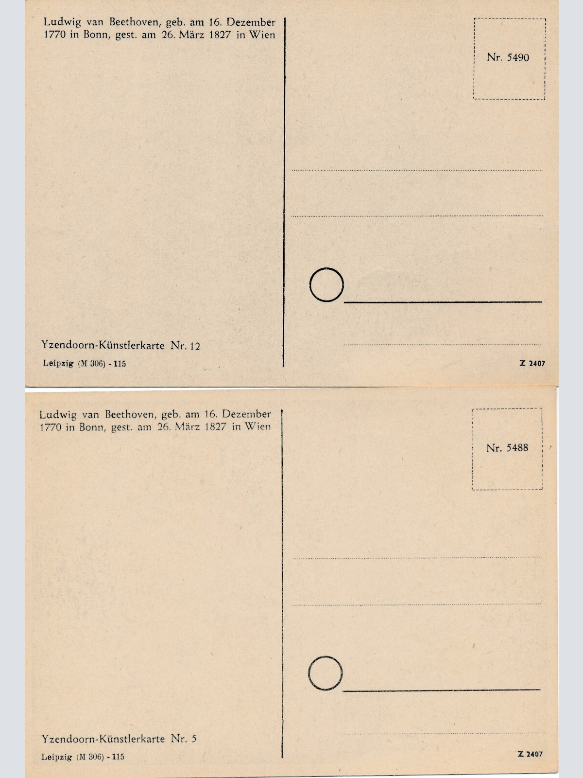 2 Karten von Ludwig van Beethoven (10756)