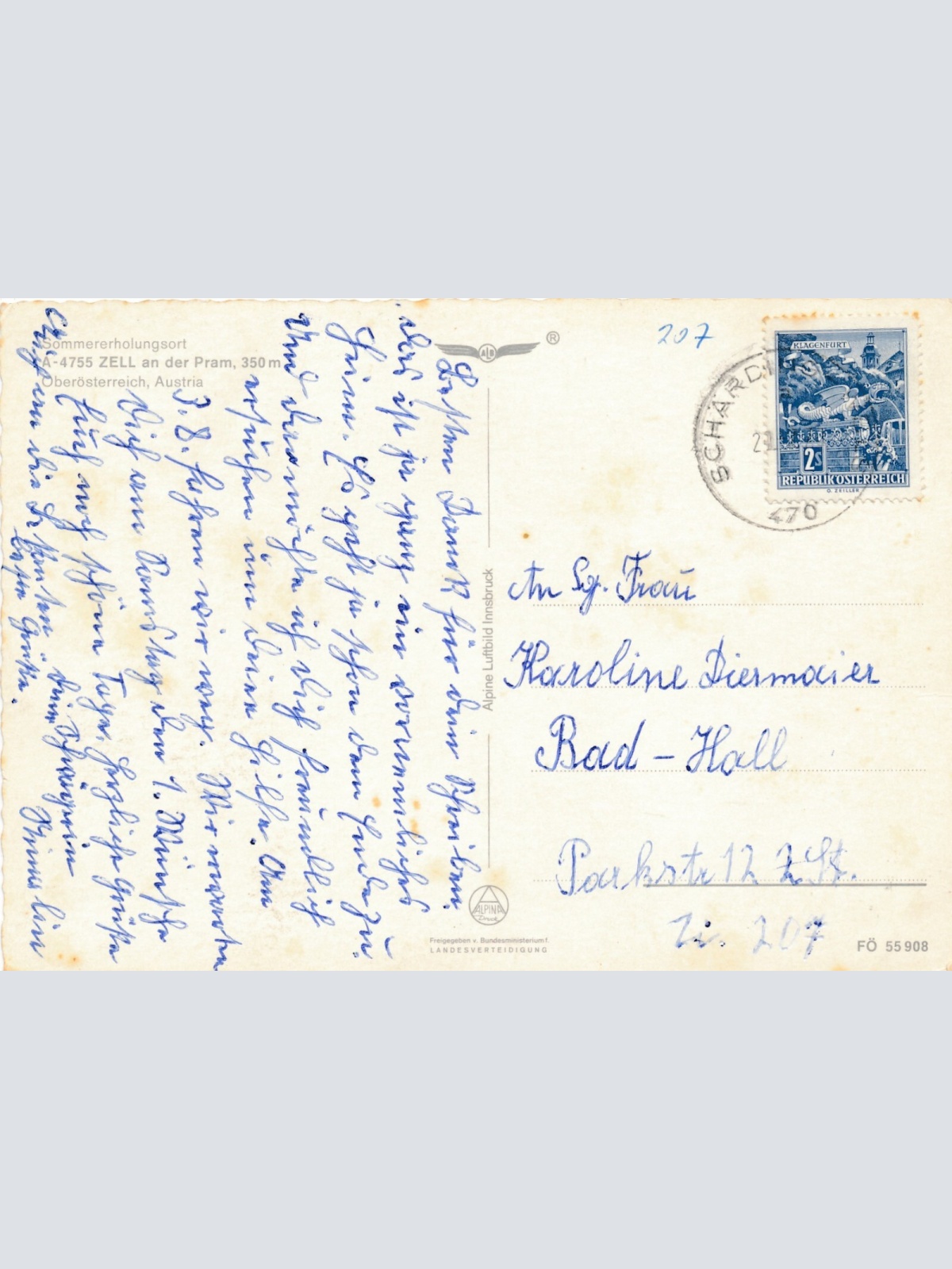 Alpine - Luftbild aus Zell an der Pram Oberösterreich Ansichtskarte (11455)