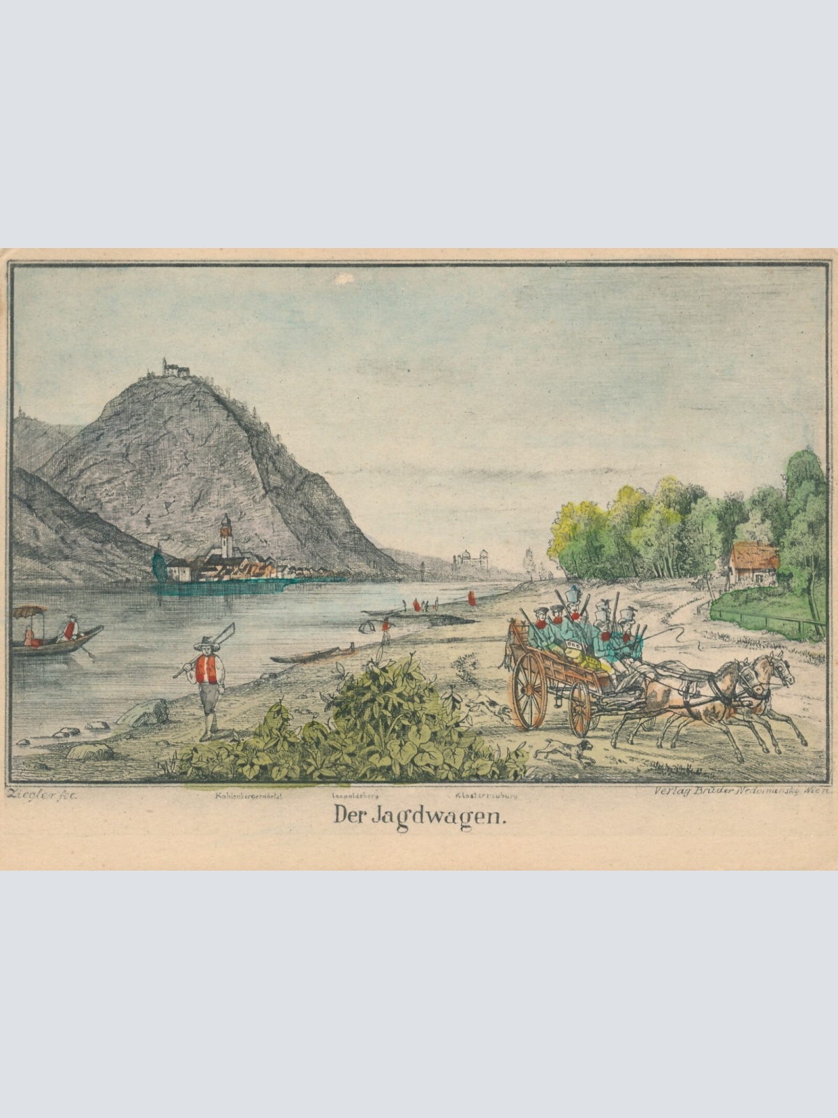 Handkolorierte AK der Jagtwagen Ansichtskarte (10842)