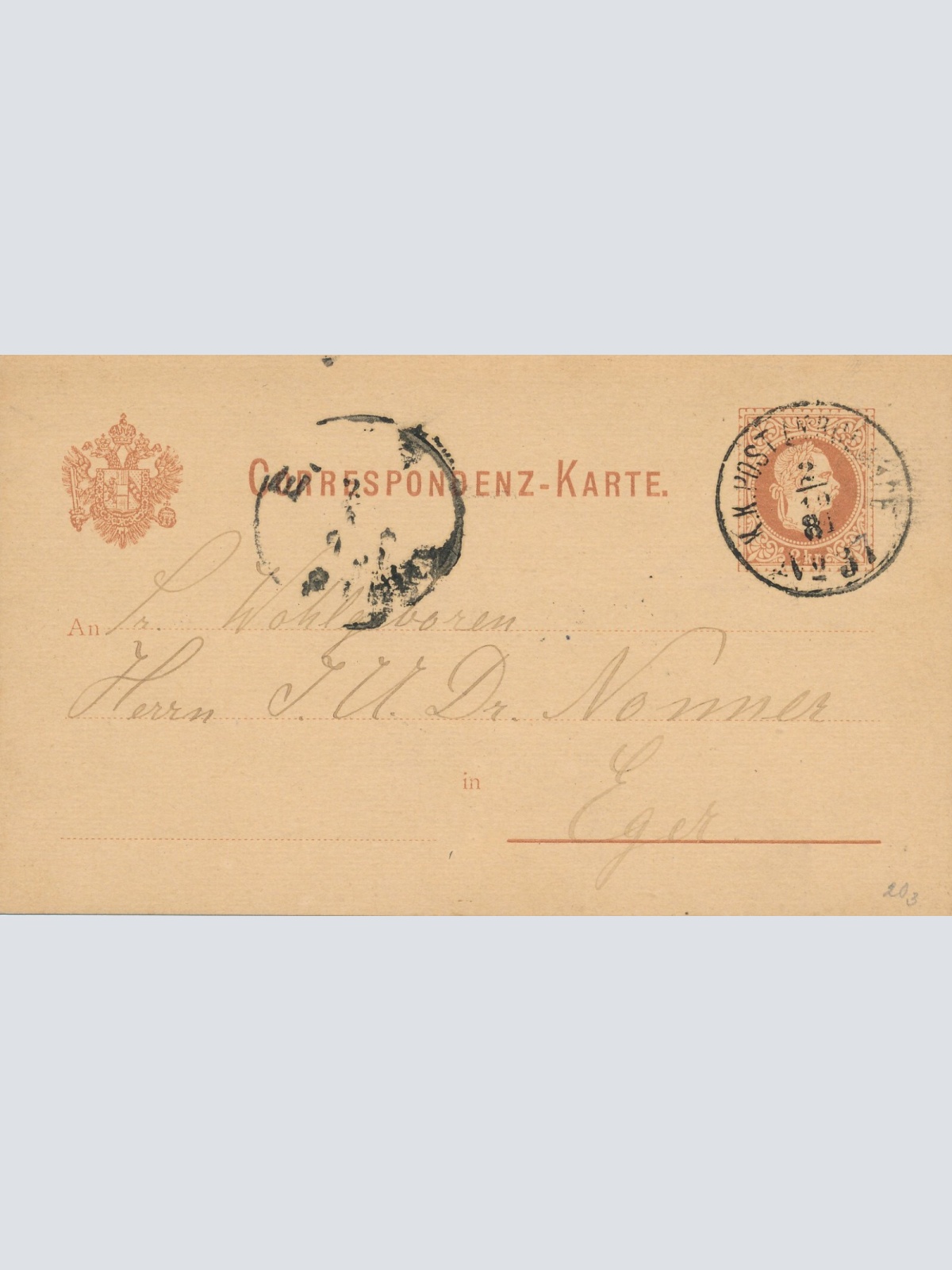 2 Kreuzer - Ganzsachen - Karte 1881 aus K.K. Post Nr. 37 (11733)