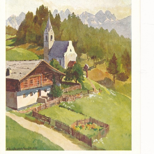 AK Künstlerserie aus Seefeld Mösen gegen Kalkkögel Tirol Ansichtskarte (11775)