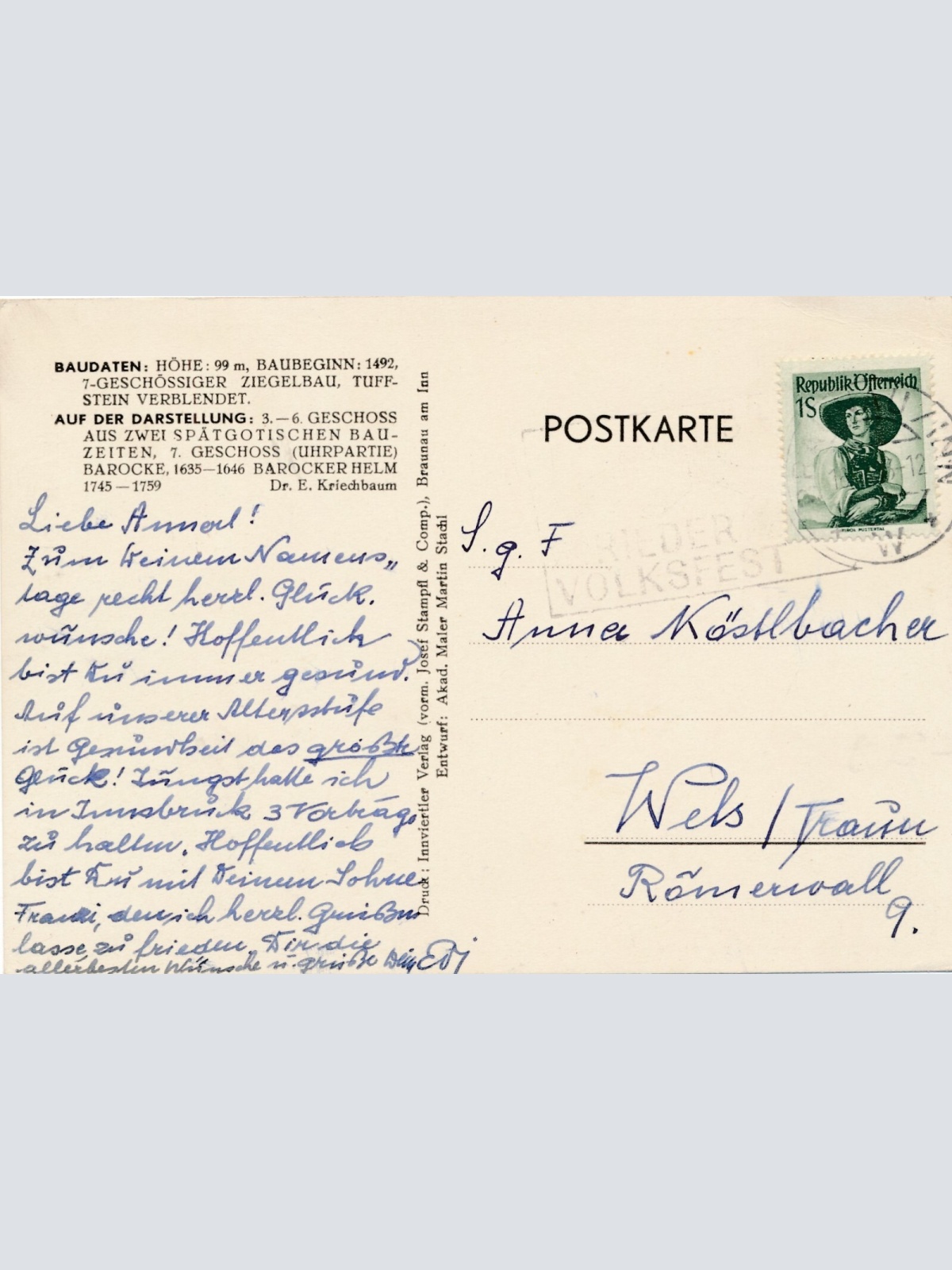 AK aus Braunau mit Stephansturm Oberösterreich Ansichtskarte (J268)