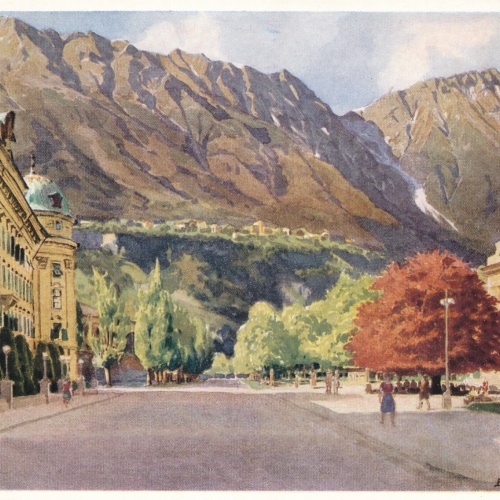 AK Künstlerserie aus Innsbruck Rennweg gegen Hungerburg Ansichtskarte (11787)