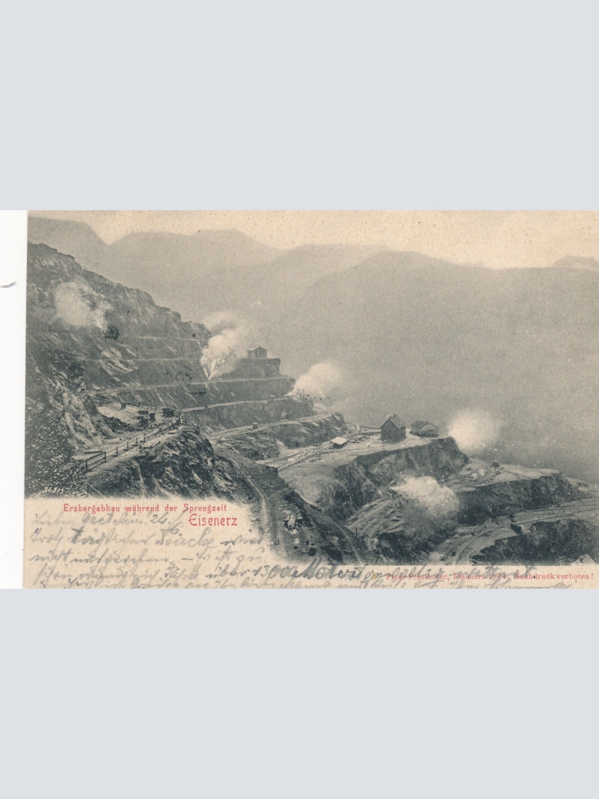 AK aus Eisenerz während Sprengzeit Steiermark Ansichtskarte (12607)