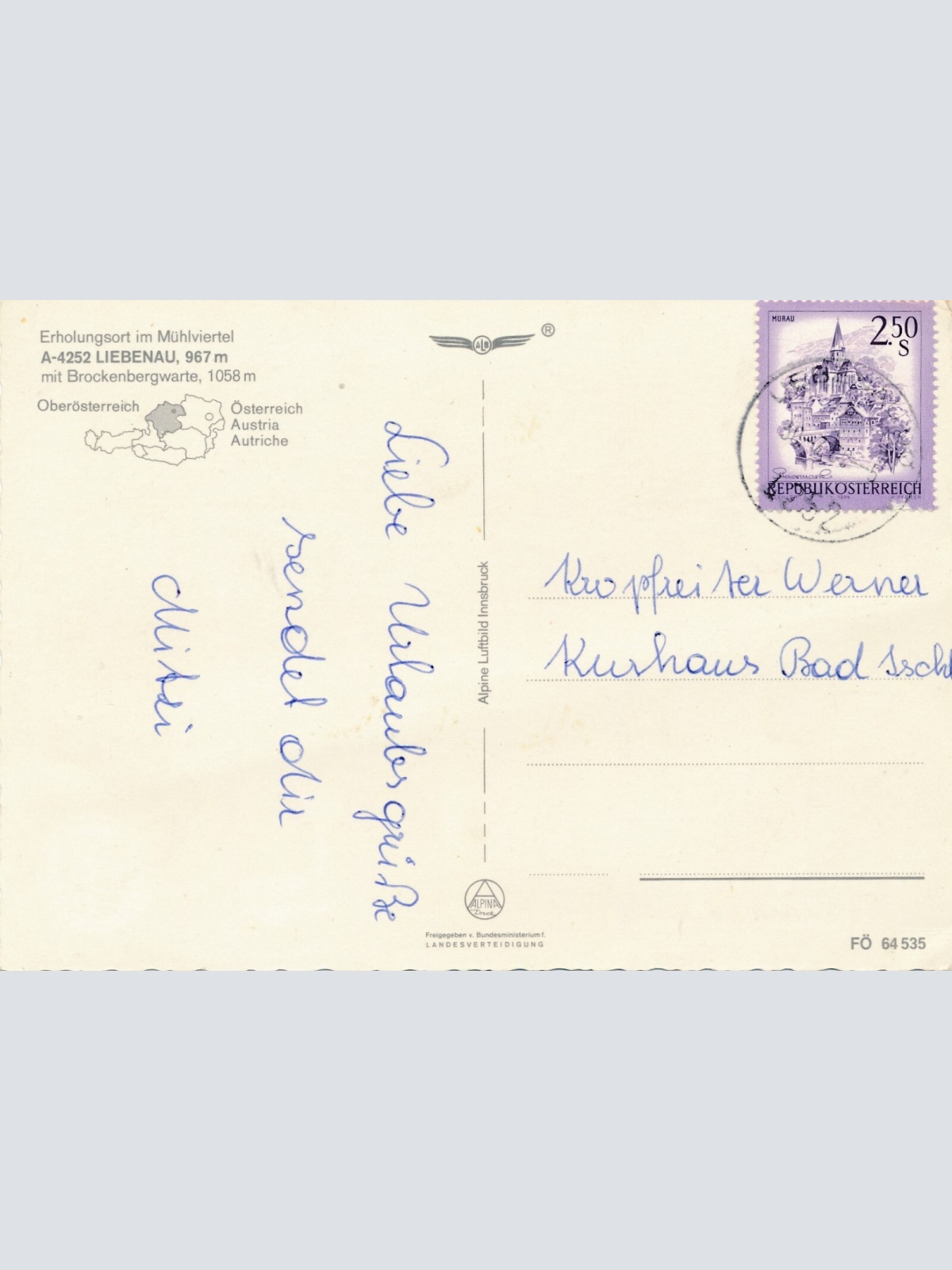 AK aus Liebenau Oberösterreich Fliegerfoto Ansichtskarte (J336)