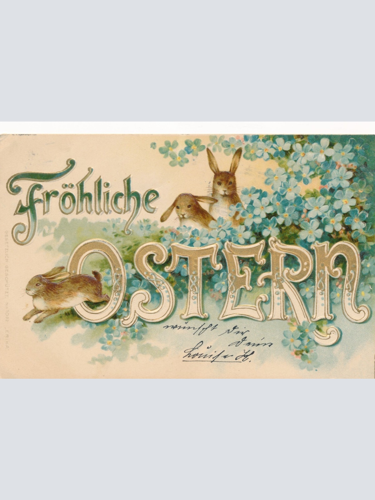 Präge - Motiv - Karte Fröhliche Ostern mit Hasen Ansichtskarte (11855)
